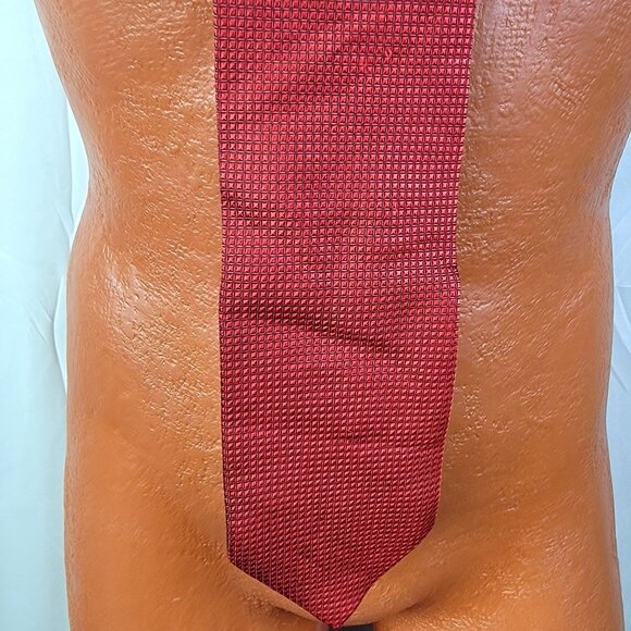 Bocara Vintage Silk Neck Tie Men Accessories Red Black Check Textured Formal - Picture 9 of 14